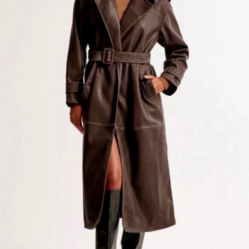 Abercrombie & Fitch Dark Brown Leather Trench Coat (Vol. 28 vegan leather)